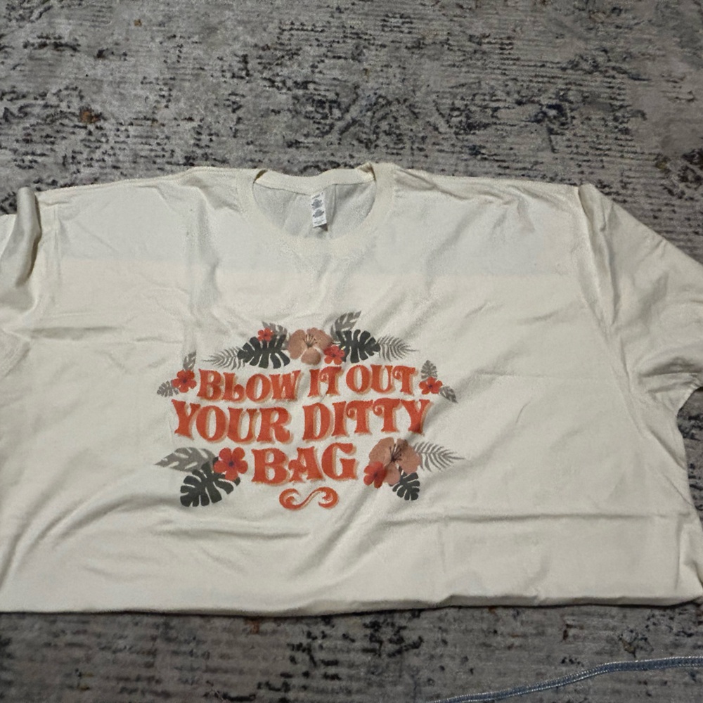 Cream Graphic T-Shirt with Orange Text